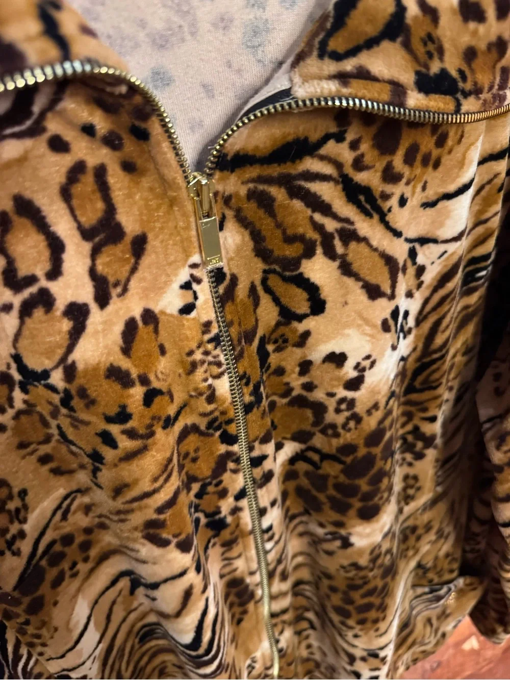 Jones New York Faux Fur Animal Print Zip Jacket - Brown/Tan/Black